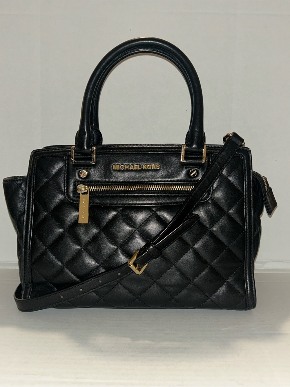 Michael Kors Selma satchel black quilted leather shoulder bag